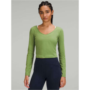 Lululemon Align Cropped Long Sleeve Shirt Green Foliage Nulu Yoga Top Size 6
